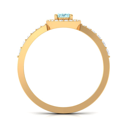 1 CT Aquamarine Engagement Ring with Diamond Halo
