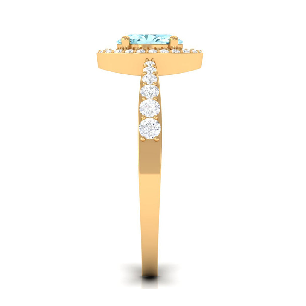 1 CT Aquamarine Engagement Ring with Diamond Halo