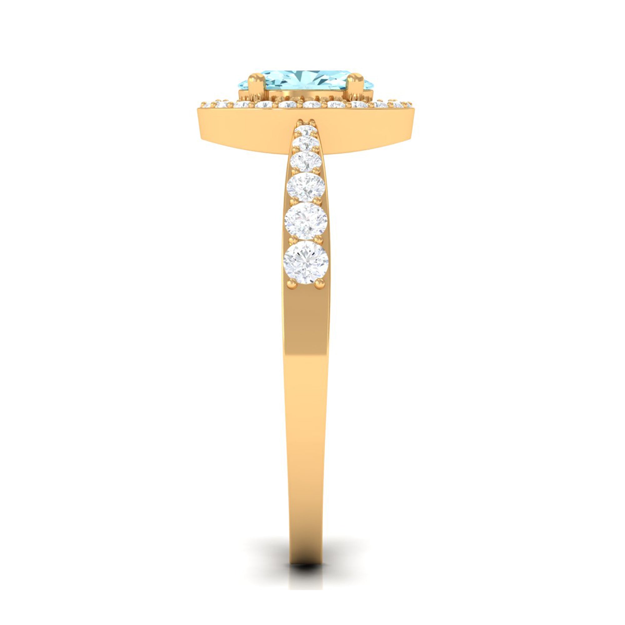 1 CT Aquamarine Engagement Ring with Diamond Halo