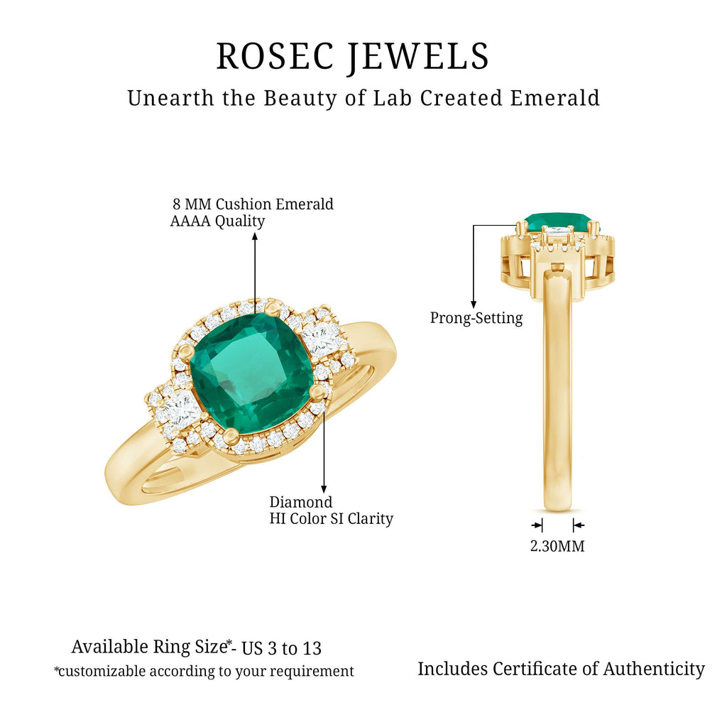 Cushion Cut 8 mm Lab Grown Emerald Diamond Statement Engagement Ring