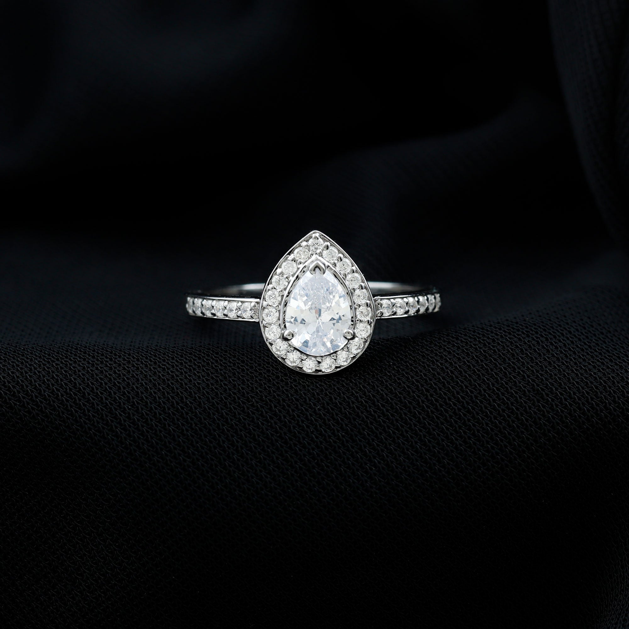 Zircon Teardrop Halo Engagement Ring