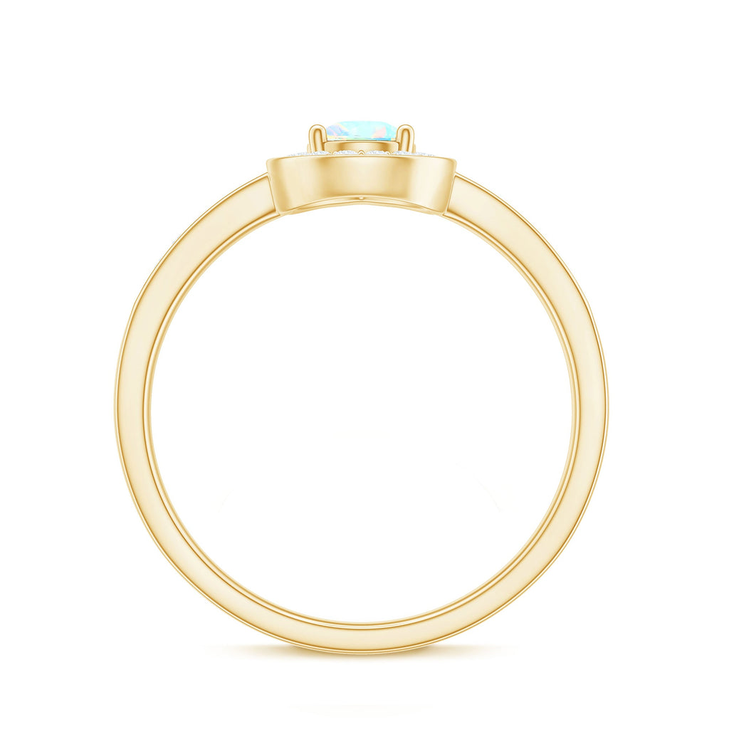 Natural 5X7mm Opalescent Teardrop Engagement Ring with Diamond Halo