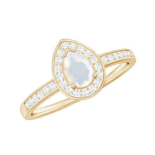 1.25 CT Classic Moonstone and Diamond Halo Engagement Ring