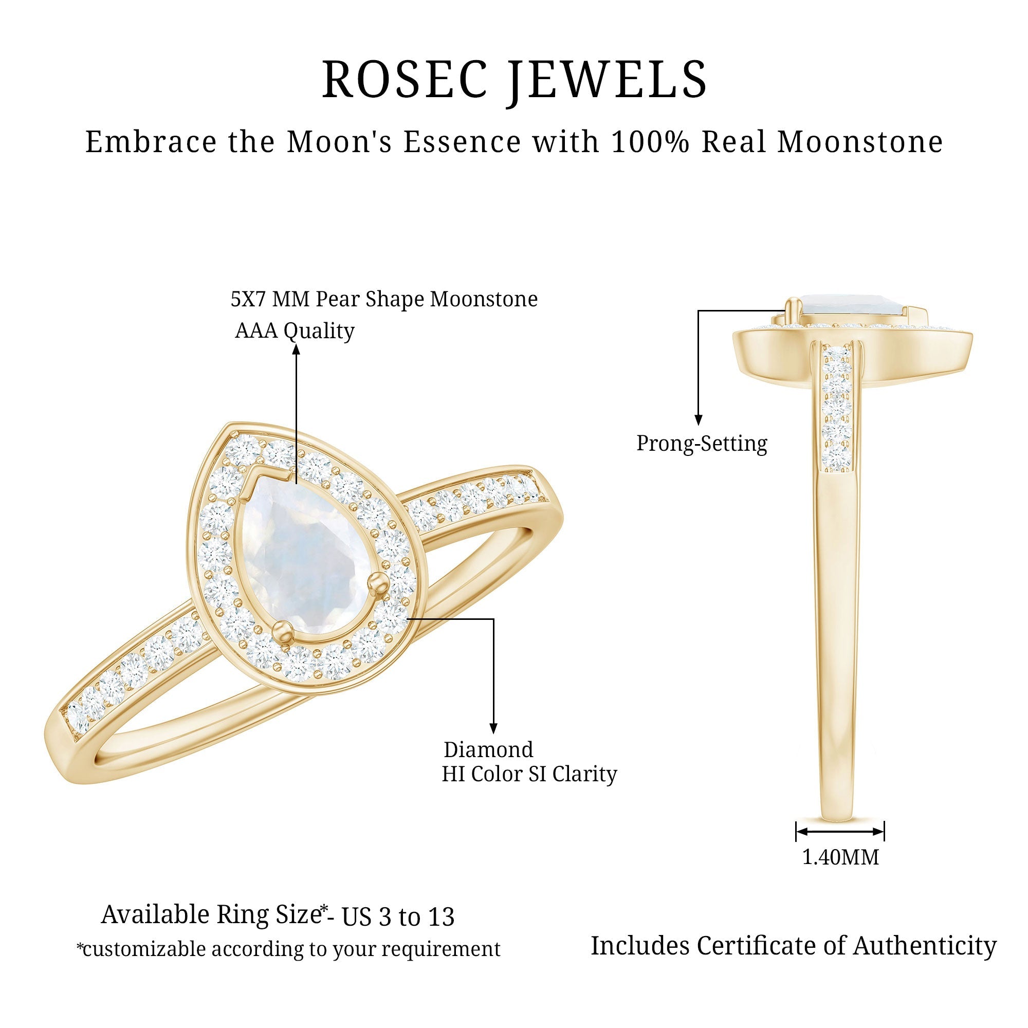 1.25 CT Classic Moonstone and Diamond Halo Engagement Ring