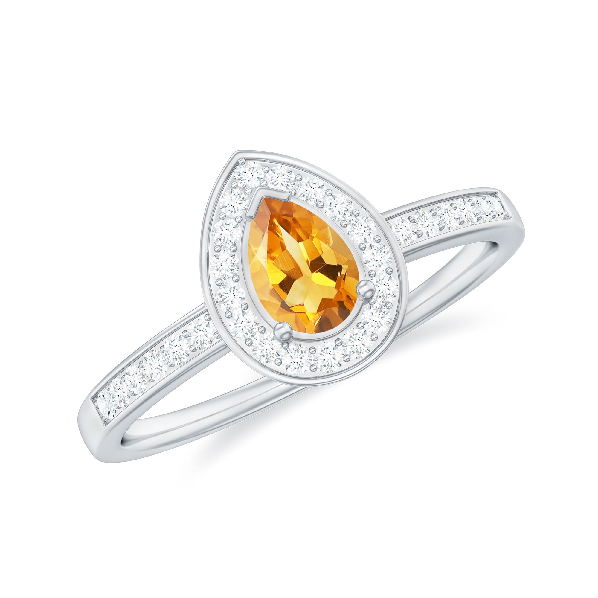 Natural 5X7mm Pear Shape Citrine Engagement Ring with Diamond Halo