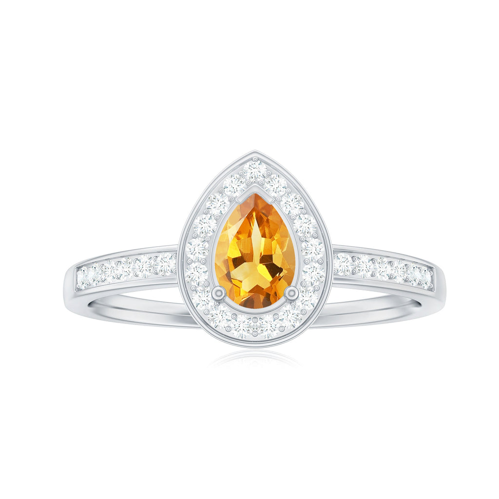 Natural 5X7mm Pear Shape Citrine Engagement Ring with Diamond Halo