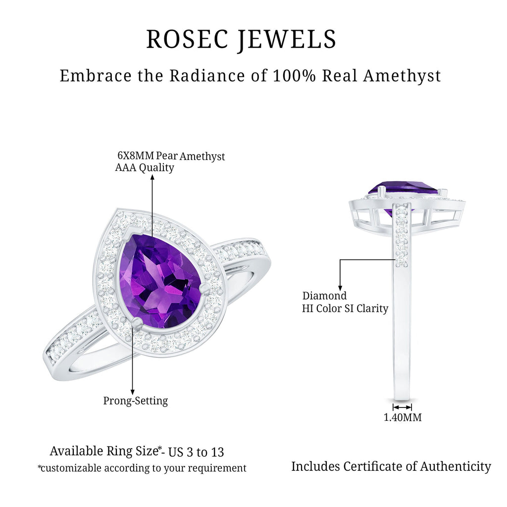 Classic Amethyst Teardrop Engagement Ring with Diamond Accent