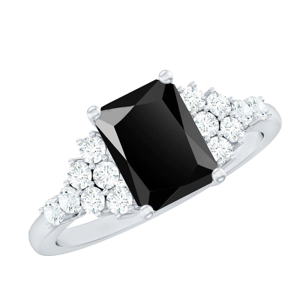 Certified 6X8MM Emerald Cut Black Onyx Engagement Ring with Diamonds