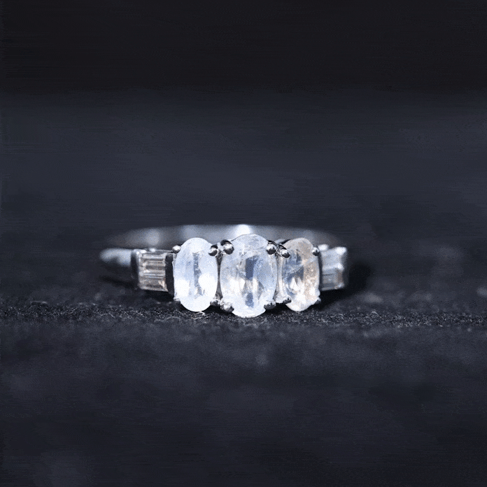 1 Carat Oval Moonstone Three Stone Anniversary Ring