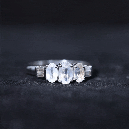 1 Carat Oval Moonstone Three Stone Anniversary Ring
