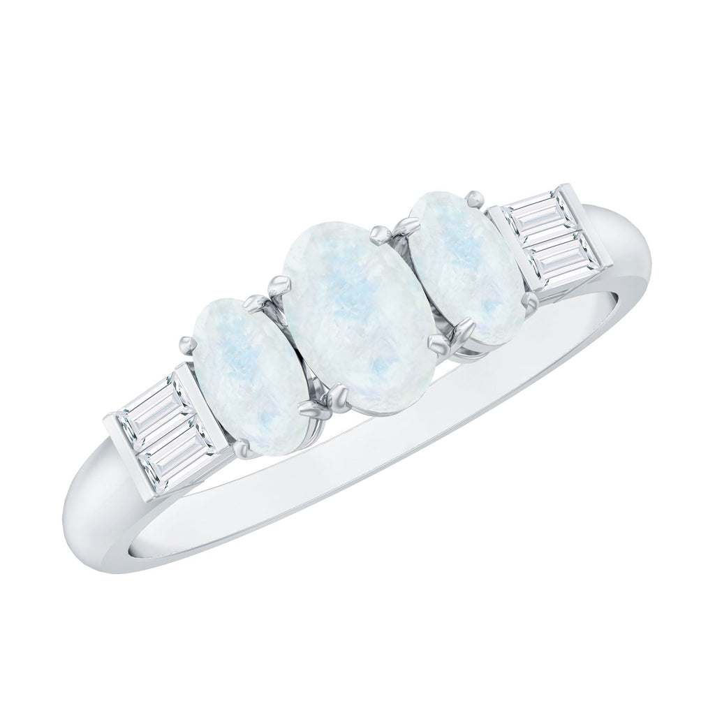 1 Carat Oval Moonstone Three Stone Anniversary Ring