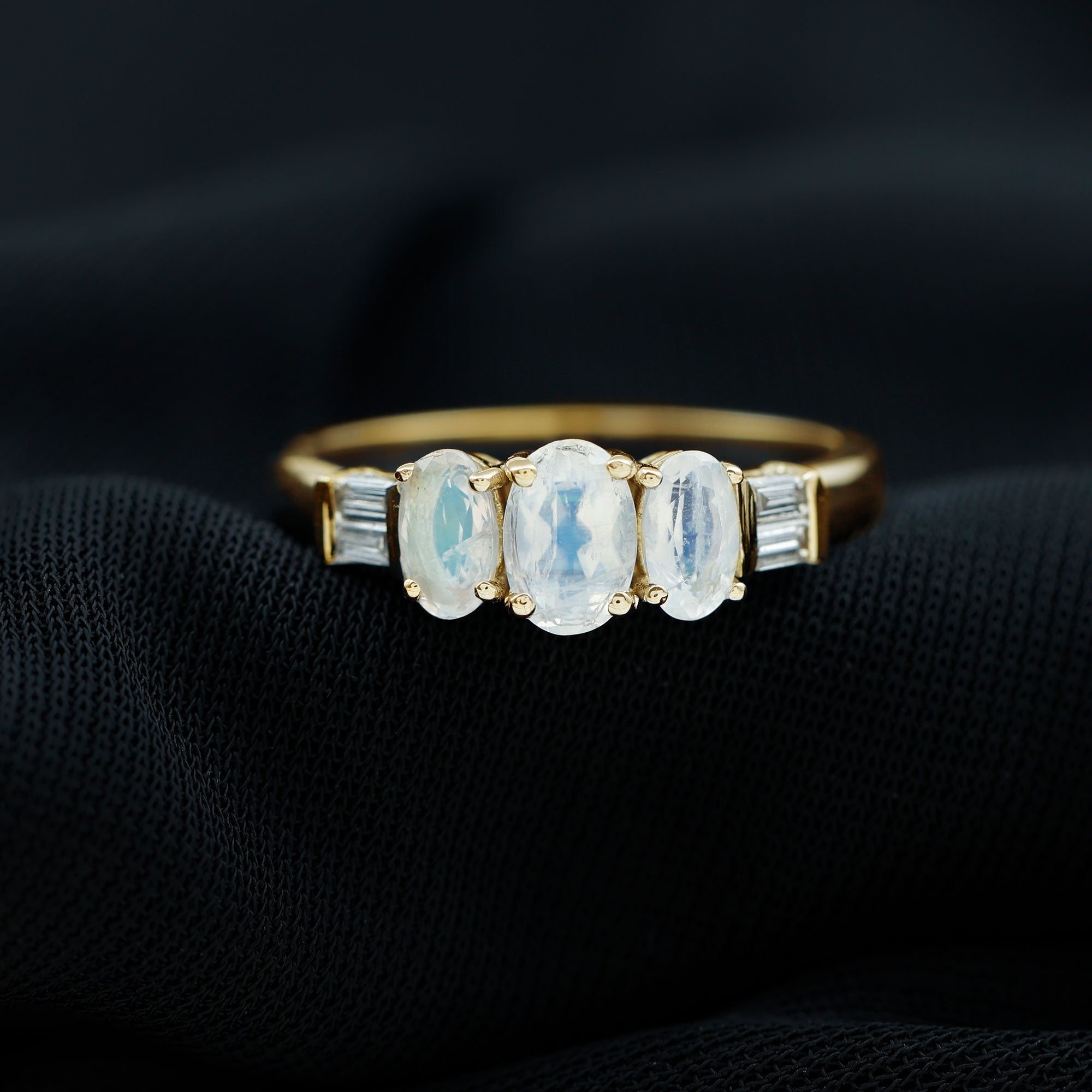 1 Carat Oval Moonstone Three Stone Anniversary Ring