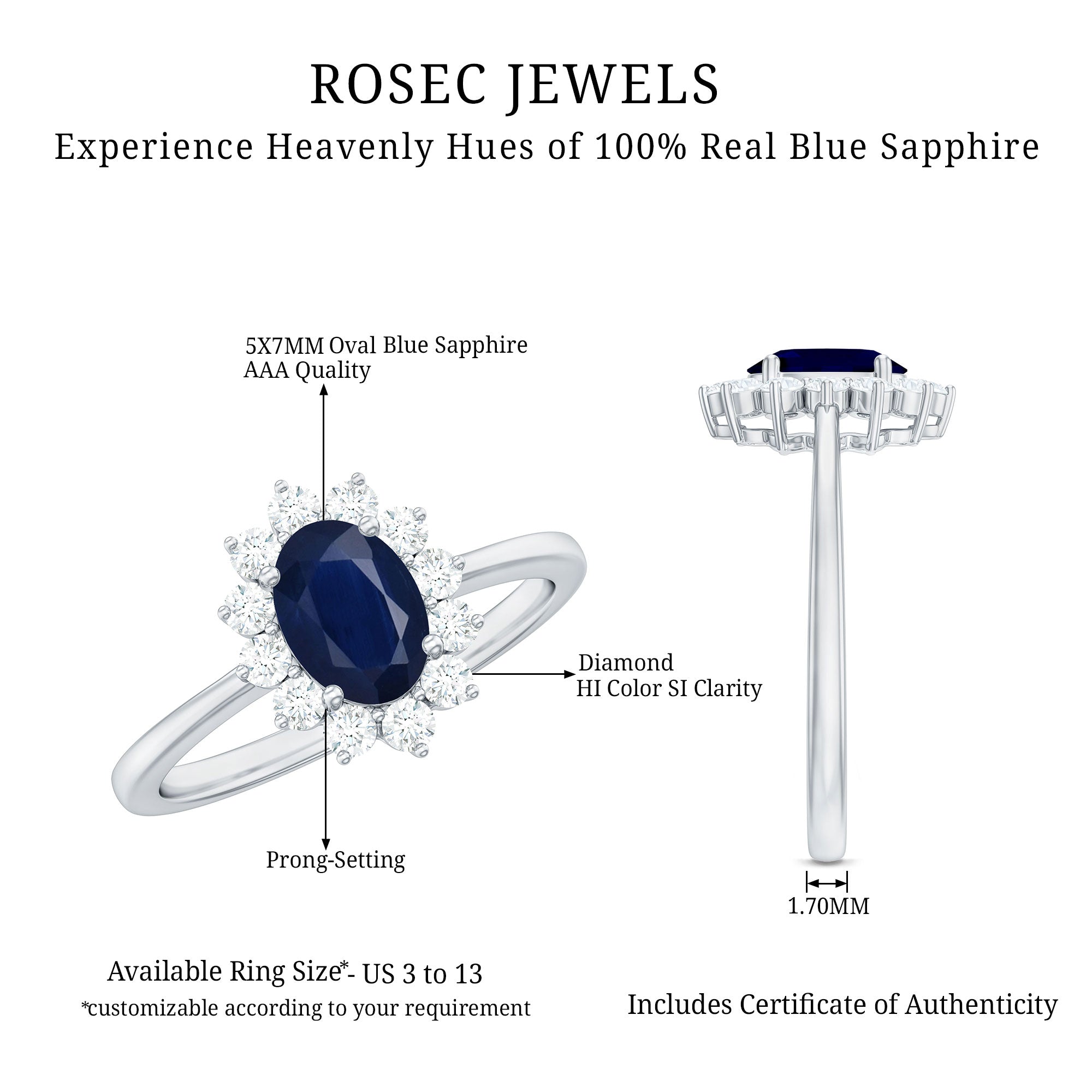 Princess Diana Inspired Blue Sapphire and Diamond Engagement Ring