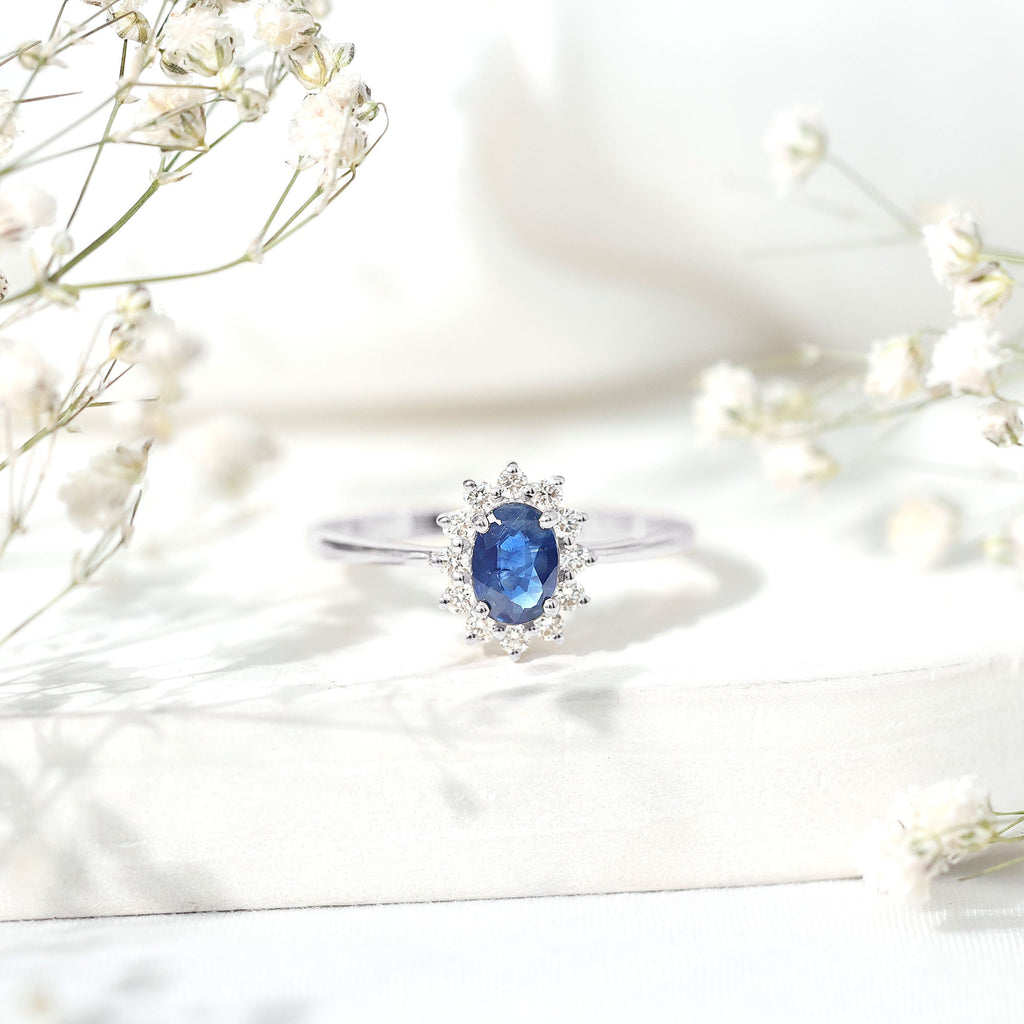 Princess Diana Inspired Blue Sapphire and Diamond Engagement Ring