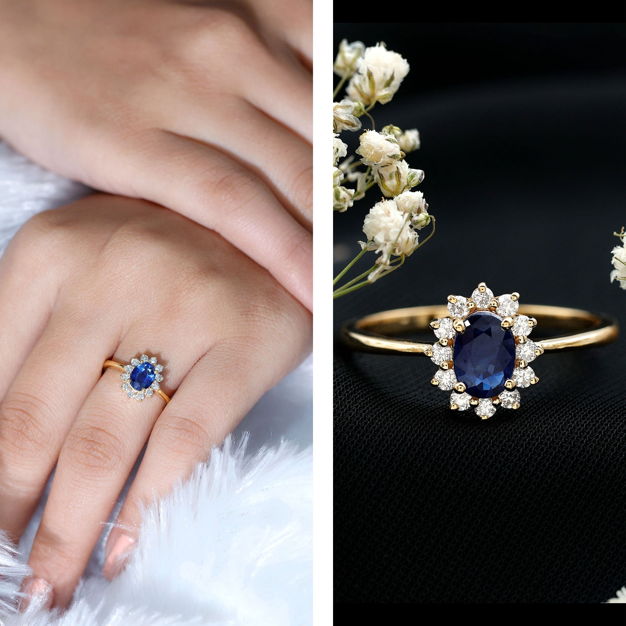 Princess Diana Inspired Blue Sapphire and Diamond Engagement Ring