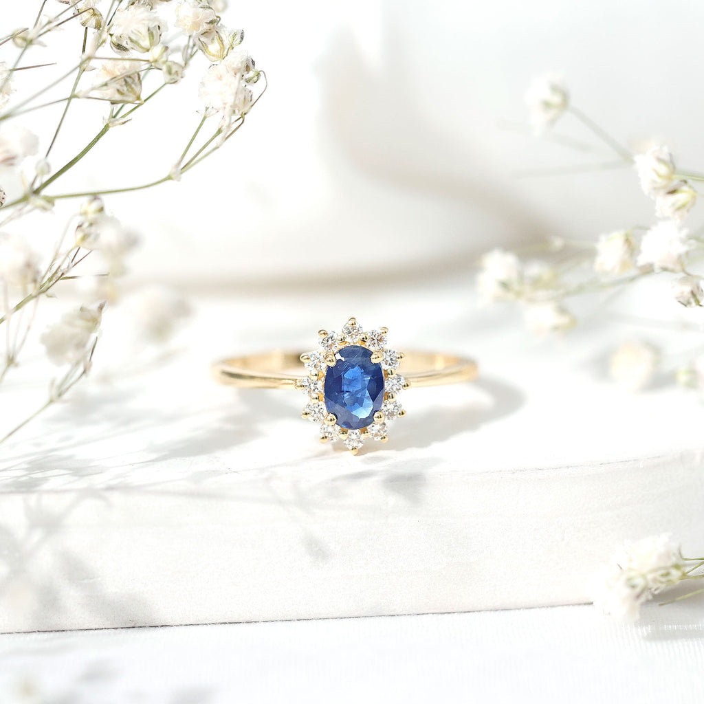 Princess Diana Inspired Blue Sapphire and Diamond Engagement Ring