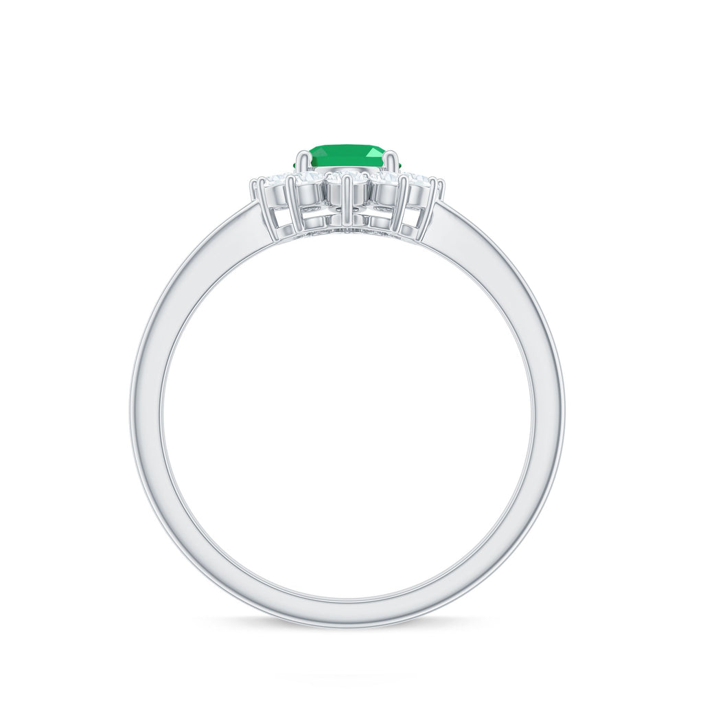 Natural 5X7mm Emerald Oval Engagement Ring with Diamond Halo