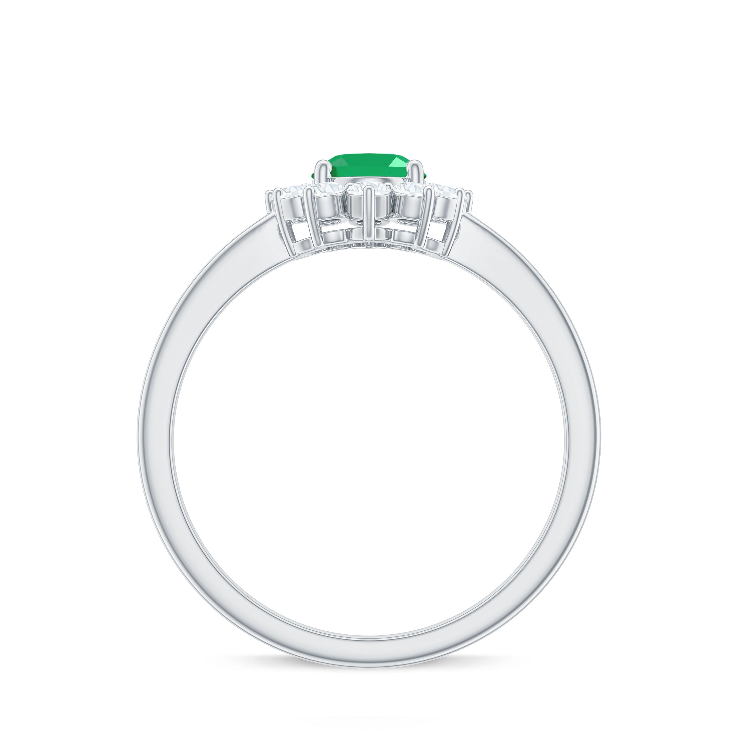 Natural 5X7mm Emerald Oval Engagement Ring with Diamond Halo