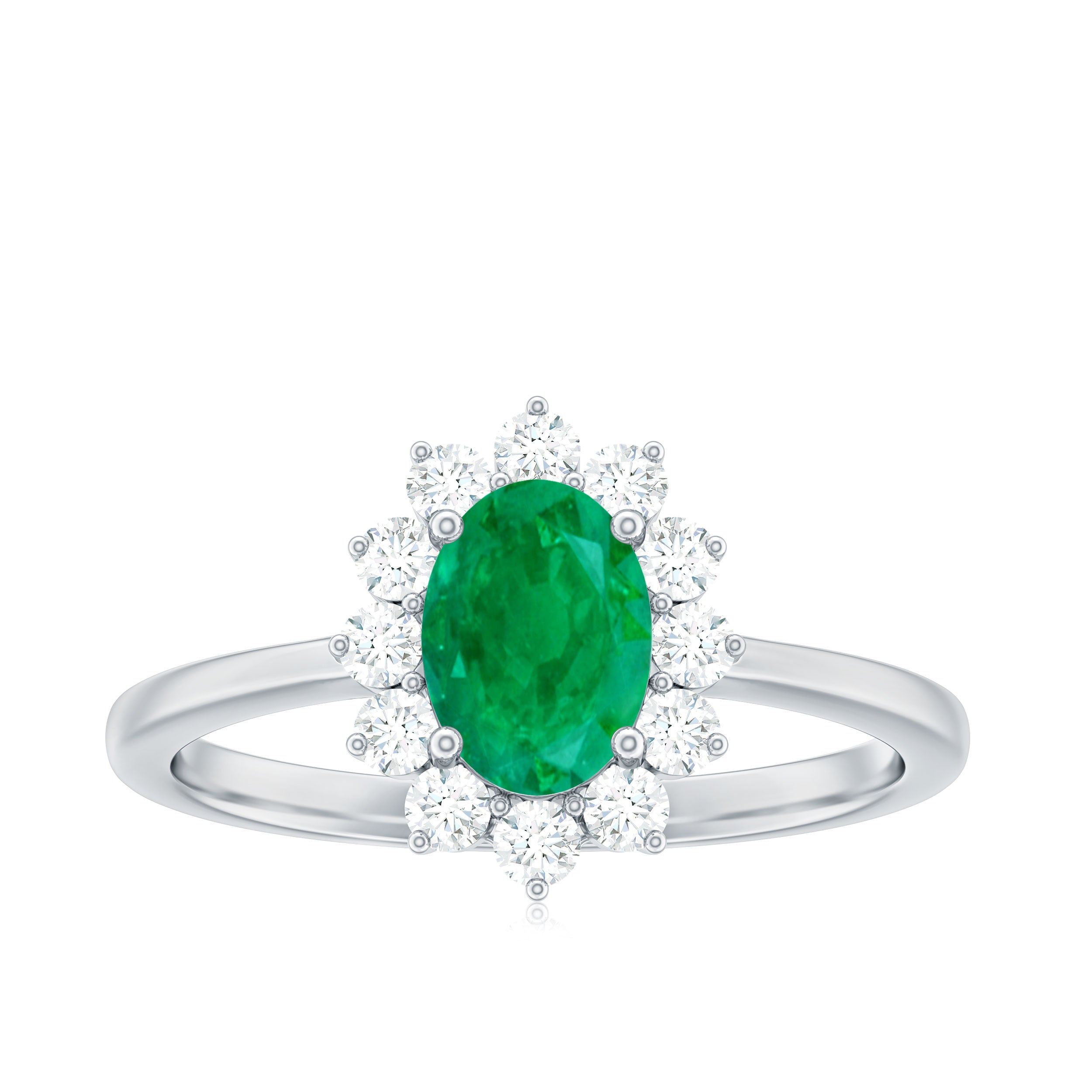Natural 5X7mm Emerald Oval Engagement Ring with Diamond Halo
