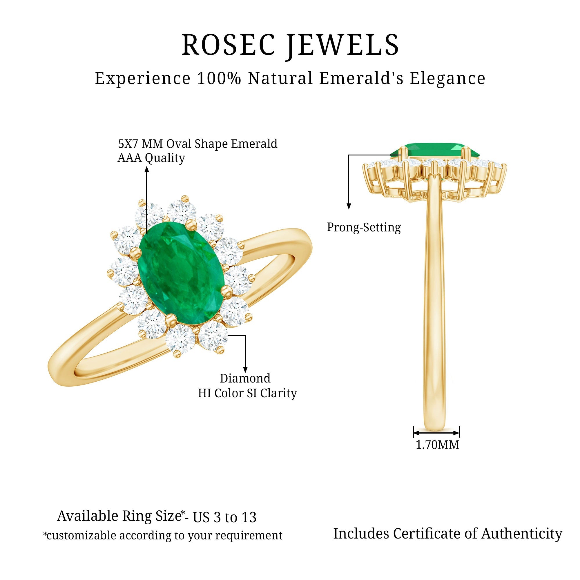 Natural 5X7mm Emerald Oval Engagement Ring with Diamond Halo