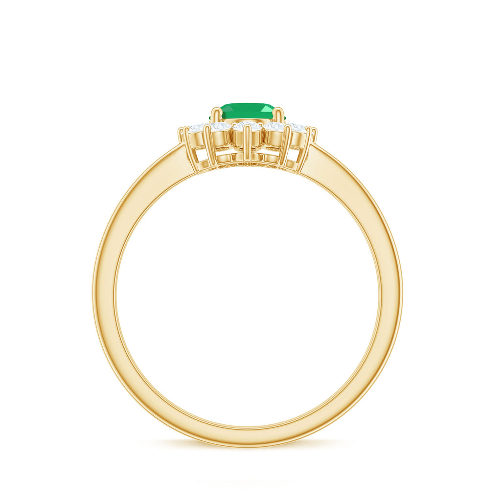 Natural 5X7mm Emerald Oval Engagement Ring with Diamond Halo