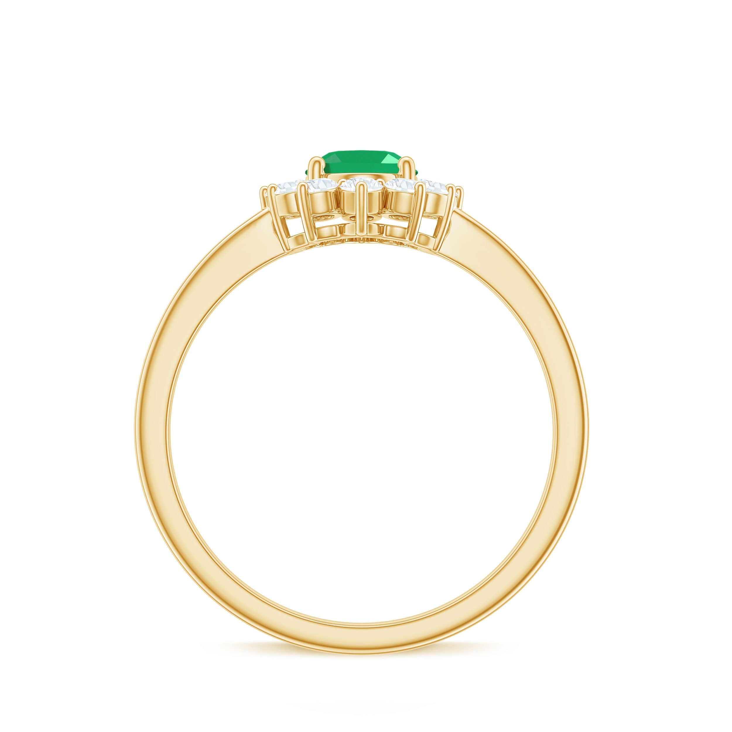 Natural 5X7mm Emerald Oval Engagement Ring with Diamond Halo
