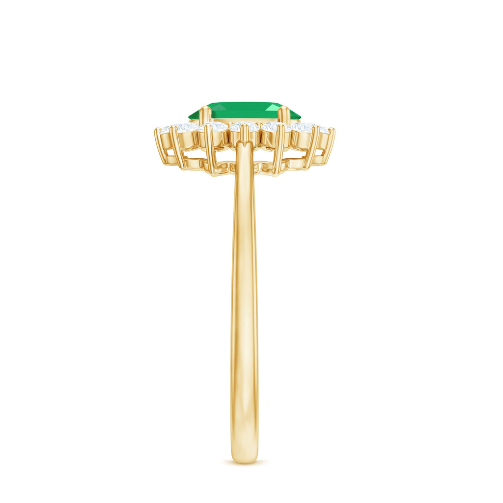 Natural 5X7mm Emerald Oval Engagement Ring with Diamond Halo