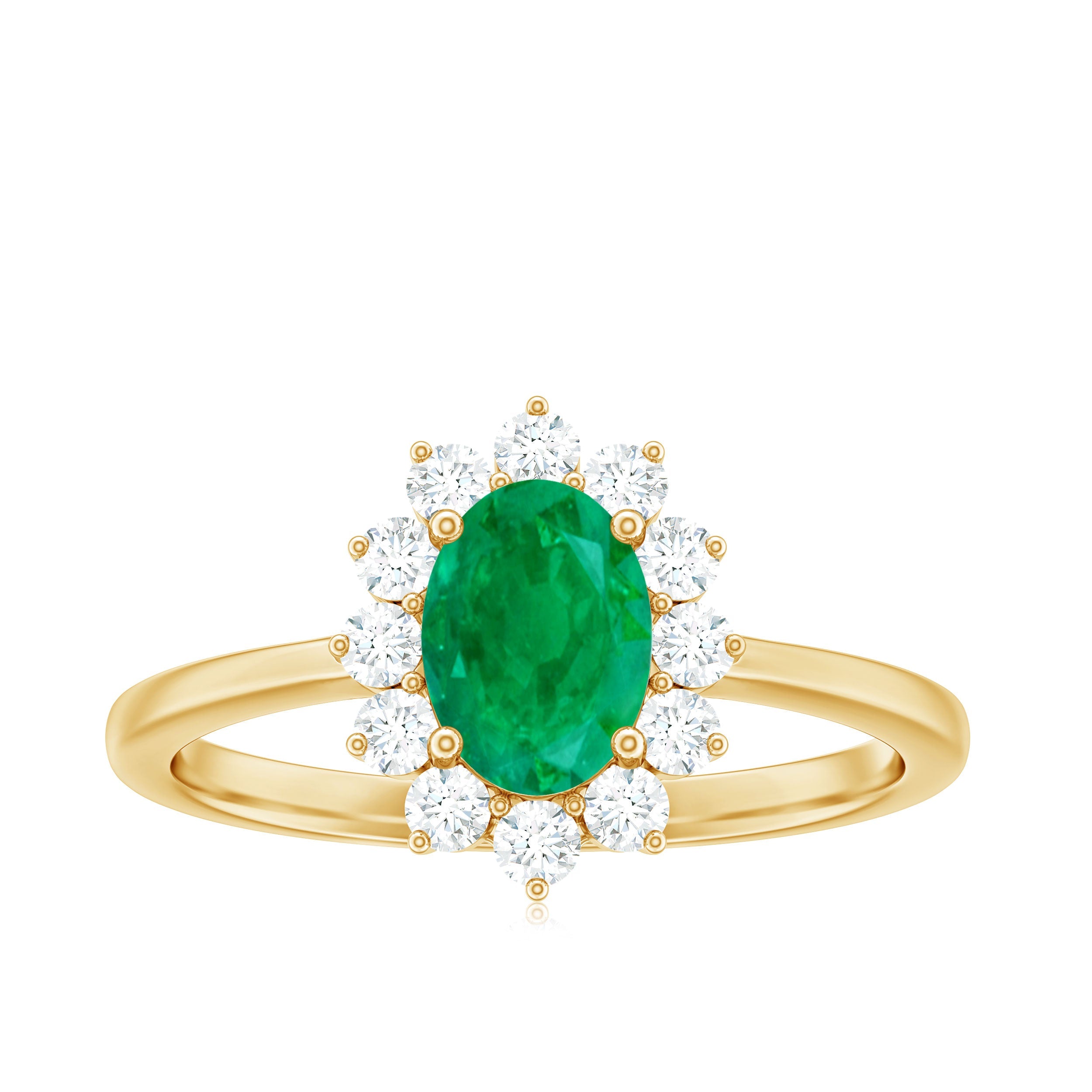 Natural 5X7mm Emerald Oval Engagement Ring with Diamond Halo