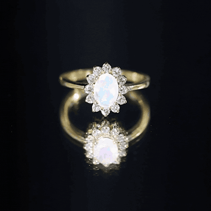Certified Real Ethiopian Opal Oval Engagement Ring with Diamond Halo