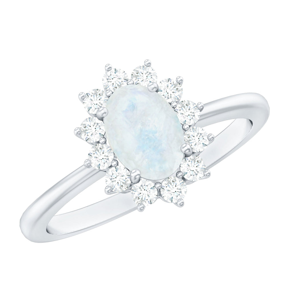Princess Diana Inspired Moonstone Engagement Ring Diamond Halo