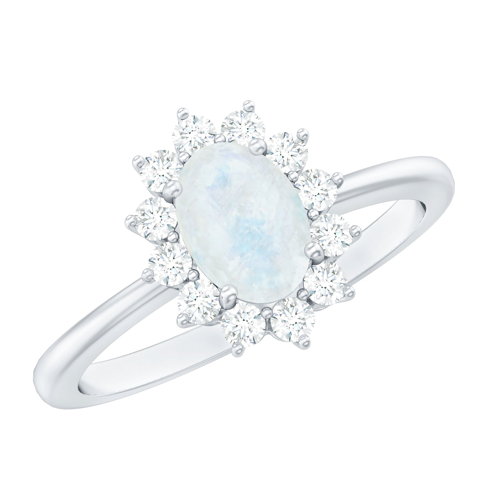 Princess Diana Inspired Moonstone Engagement Ring Diamond Halo