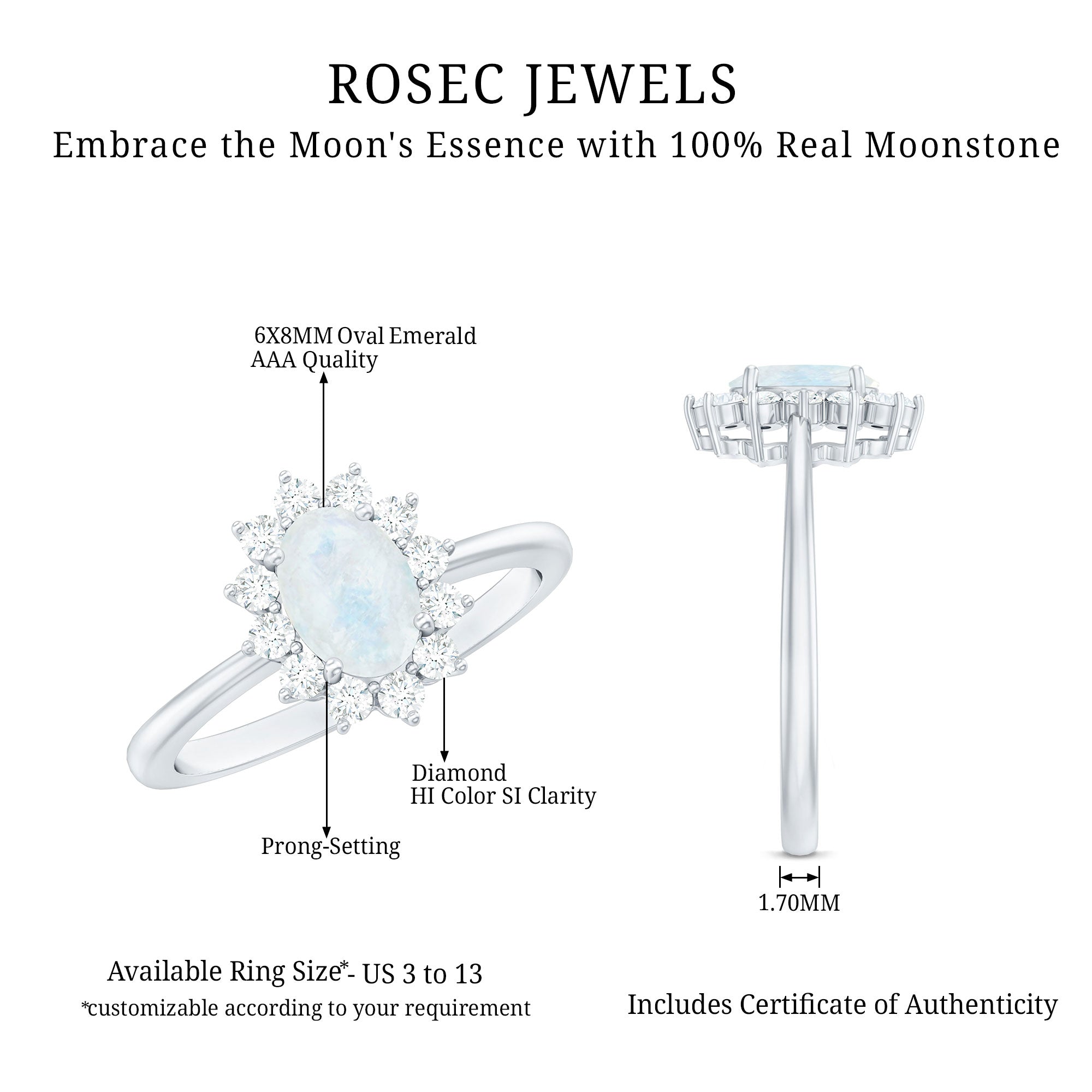 Princess Diana Inspired Moonstone Engagement Ring Diamond Halo