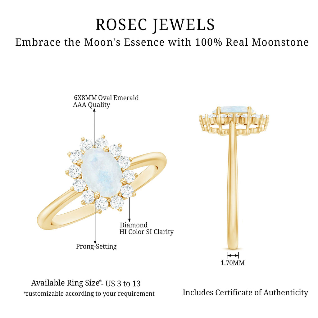 Princess Diana Inspired Moonstone Engagement Ring Diamond Halo