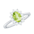 Real 1 Carat Peridot Oval Engagement Ring with Diamond Halo
