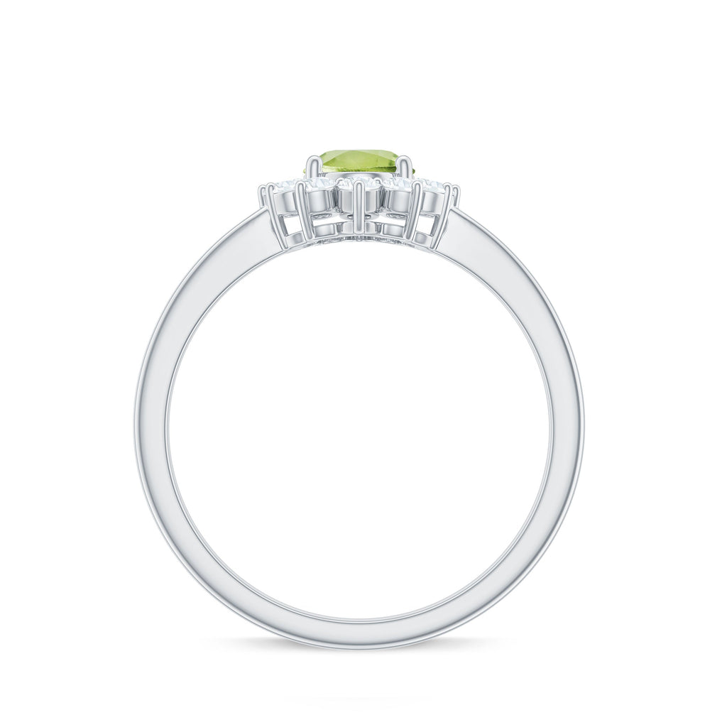 Real 1 Carat Peridot Oval Engagement Ring with Diamond Halo