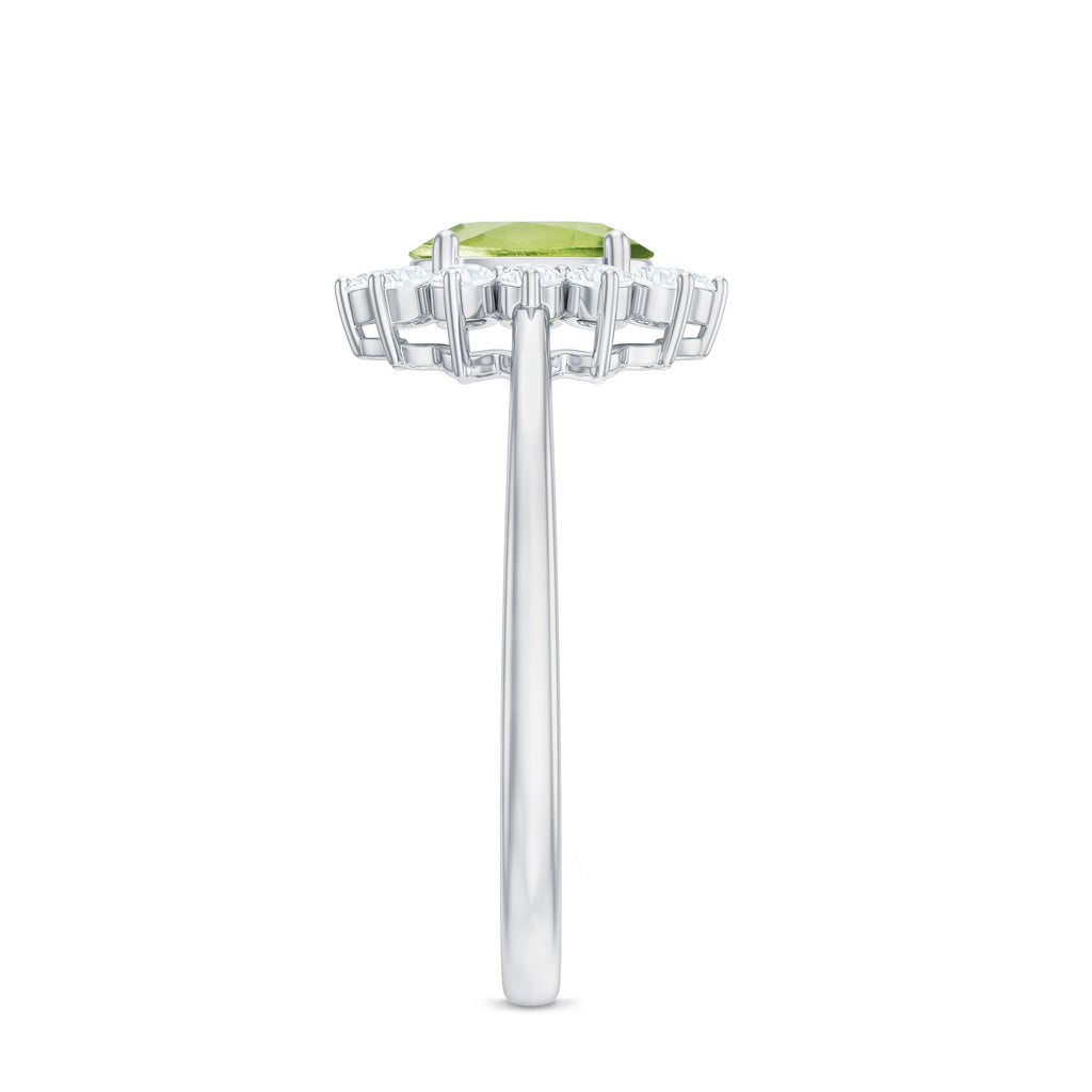 Real 1 Carat Peridot Oval Engagement Ring with Diamond Halo