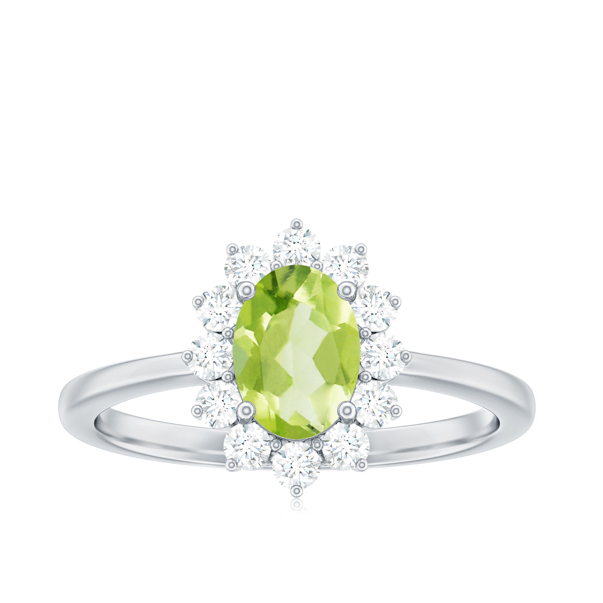 Real 1 Carat Peridot Oval Engagement Ring with Diamond Halo