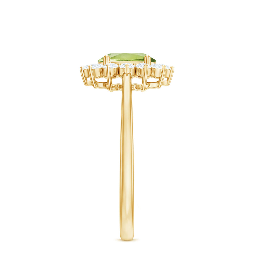 Real 1 Carat Peridot Oval Engagement Ring with Diamond Halo