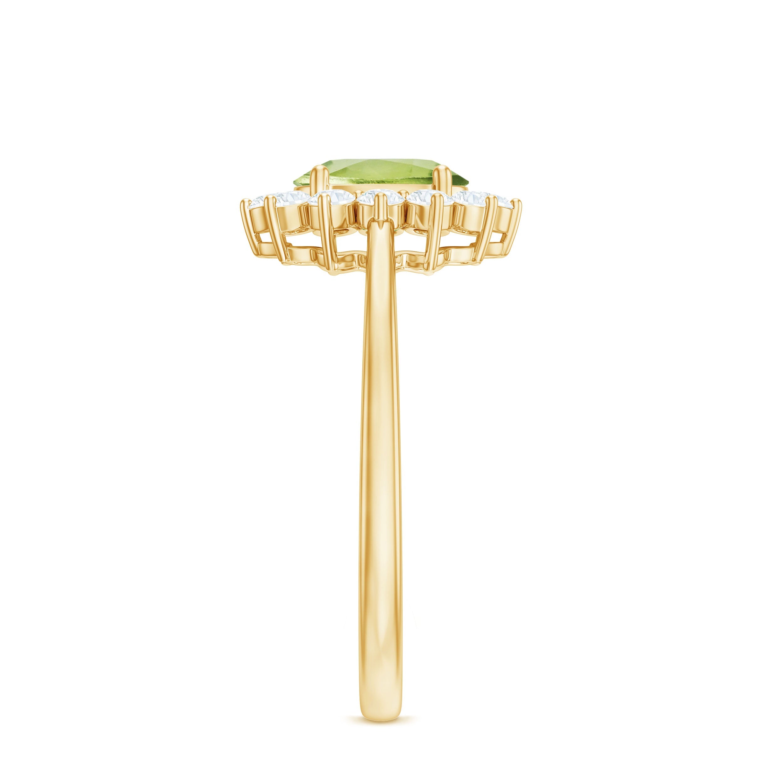 Real 1 Carat Peridot Oval Engagement Ring with Diamond Halo