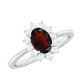 Natural 6X8mm Garnet Oblong Engagement Ring with Diamond Halo