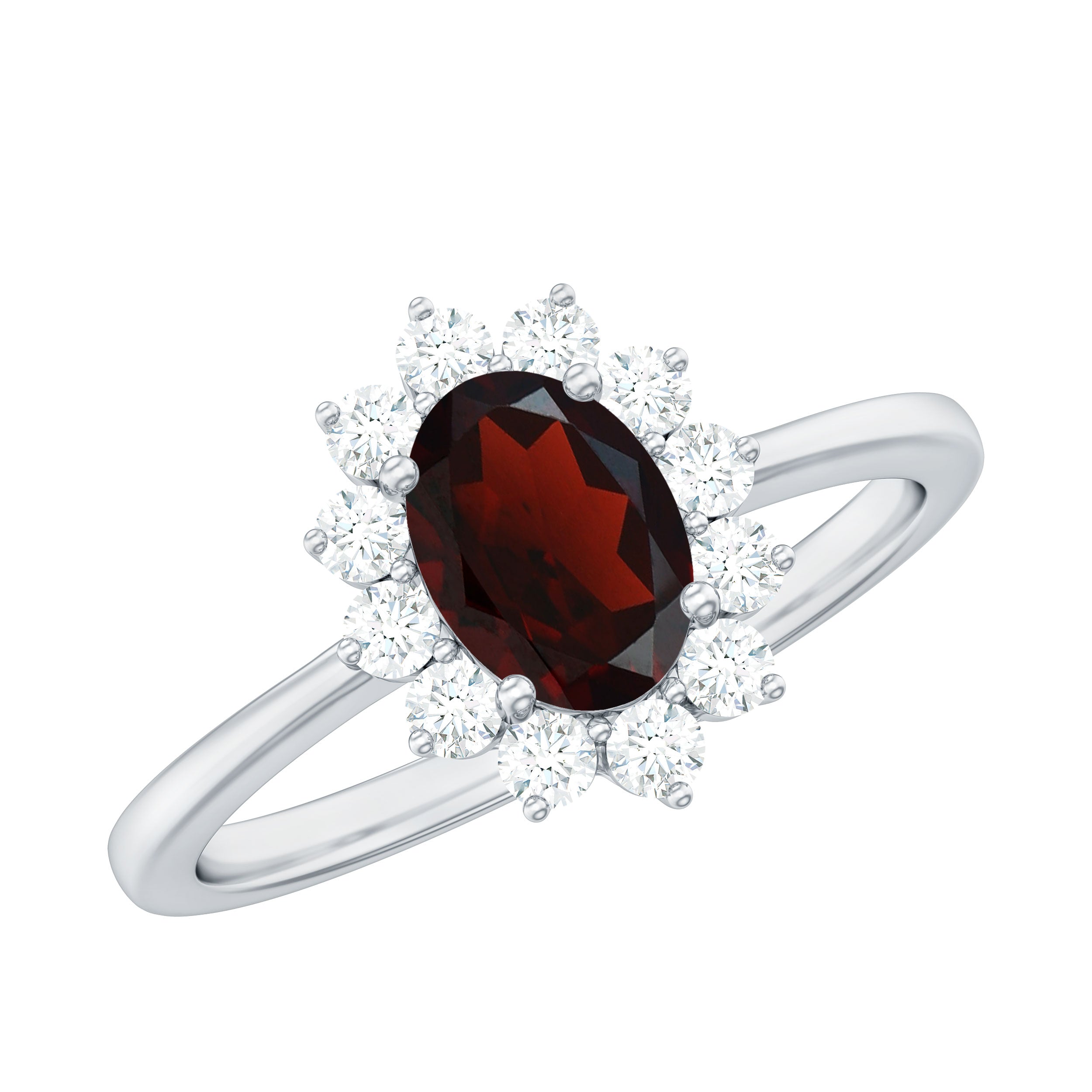 Natural 6X8mm Garnet Oblong Engagement Ring with Diamond Halo