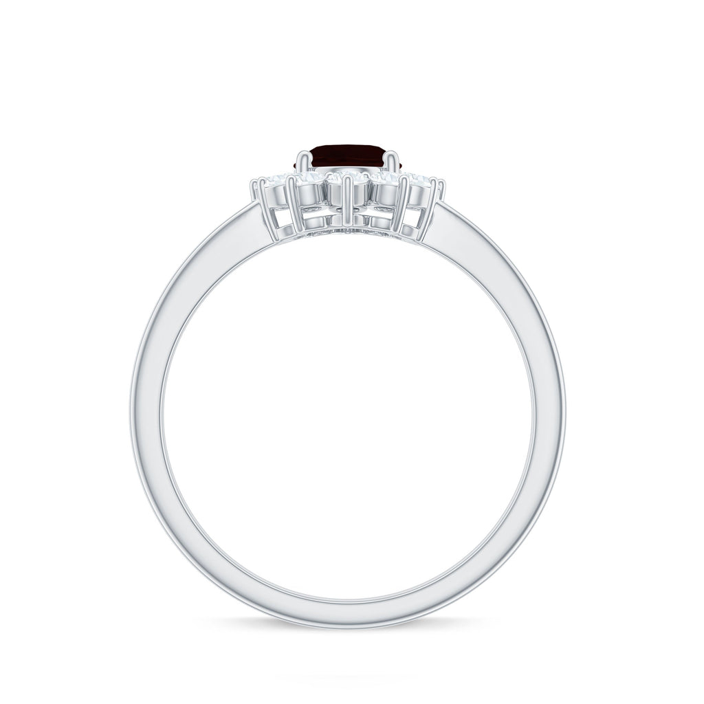 Natural 6X8mm Garnet Oblong Engagement Ring with Diamond Halo