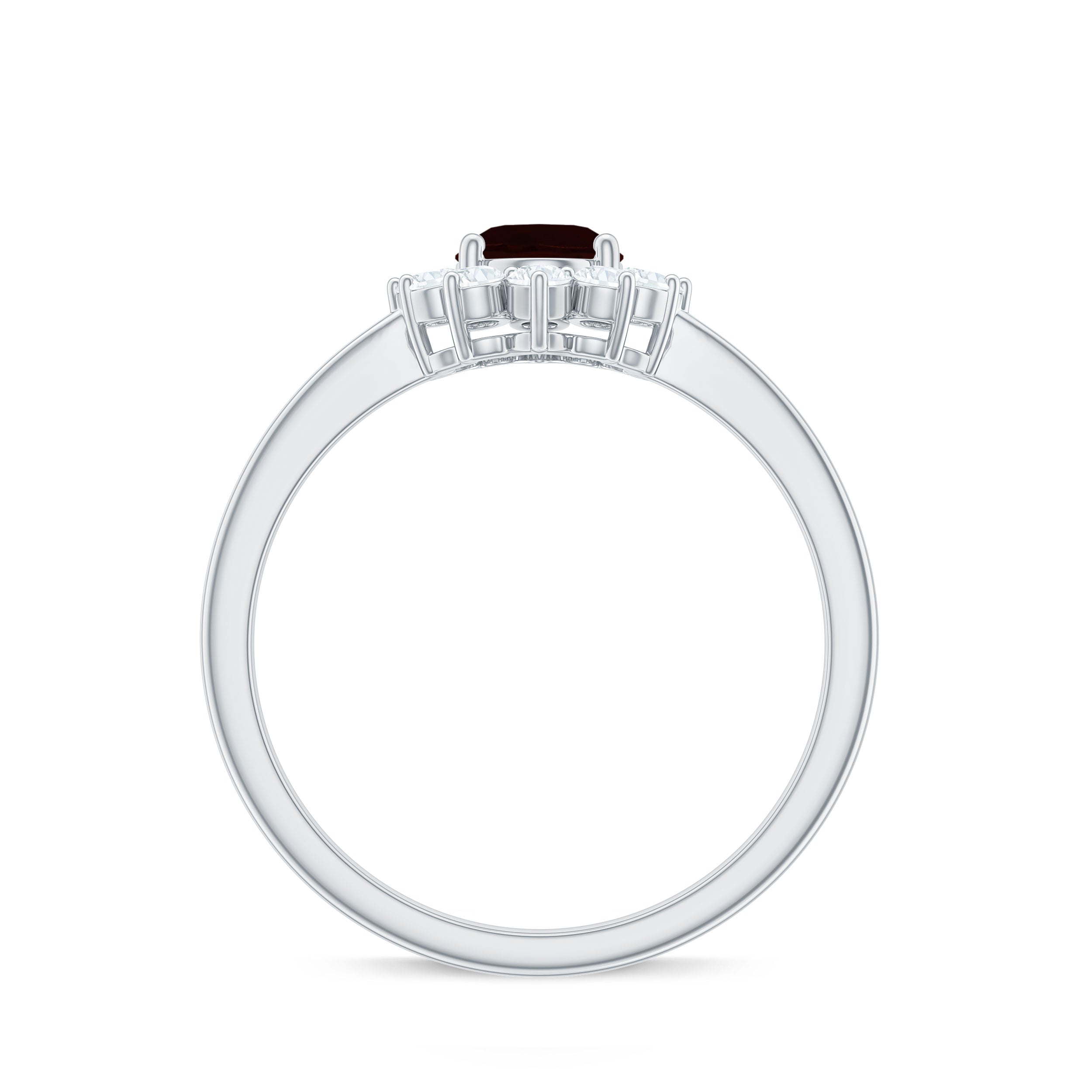 Natural 6X8mm Garnet Oblong Engagement Ring with Diamond Halo