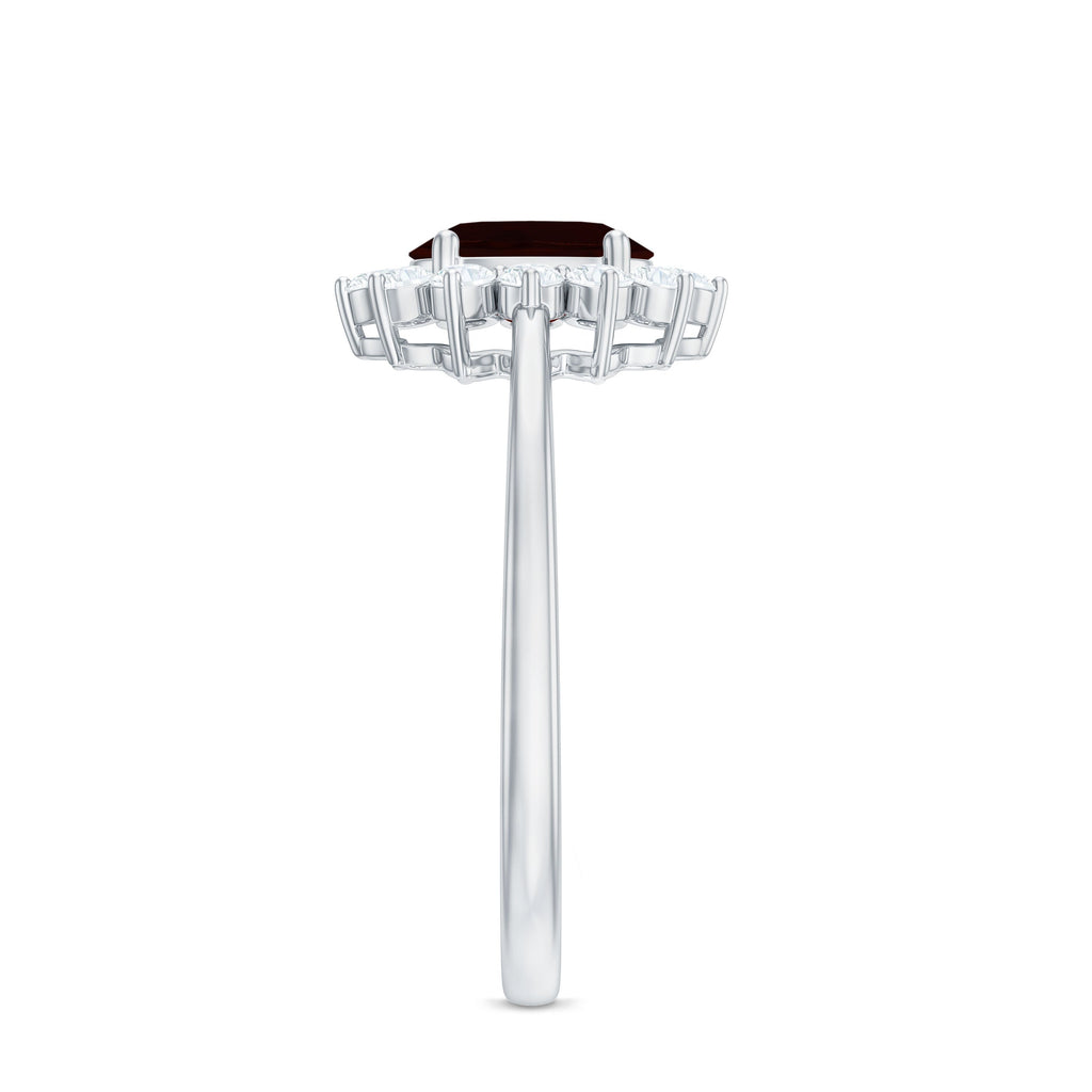 Natural 6X8mm Garnet Oblong Engagement Ring with Diamond Halo