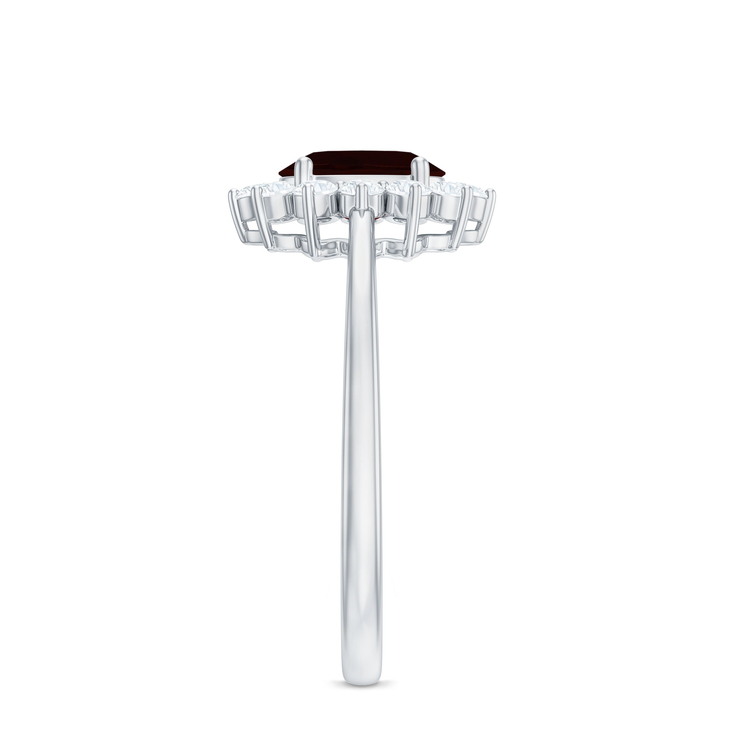 Natural 6X8mm Garnet Oblong Engagement Ring with Diamond Halo