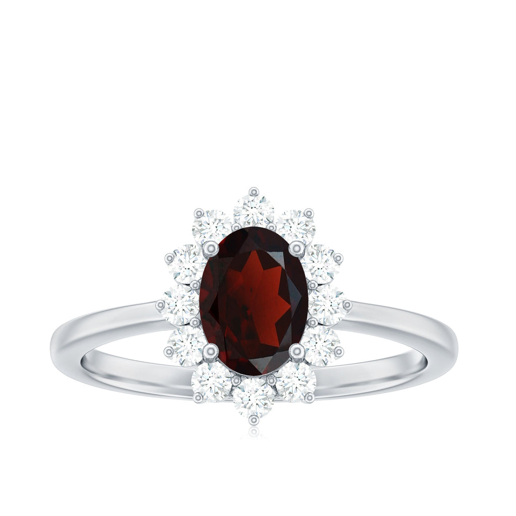 Natural 6X8mm Garnet Oblong Engagement Ring with Diamond Halo
