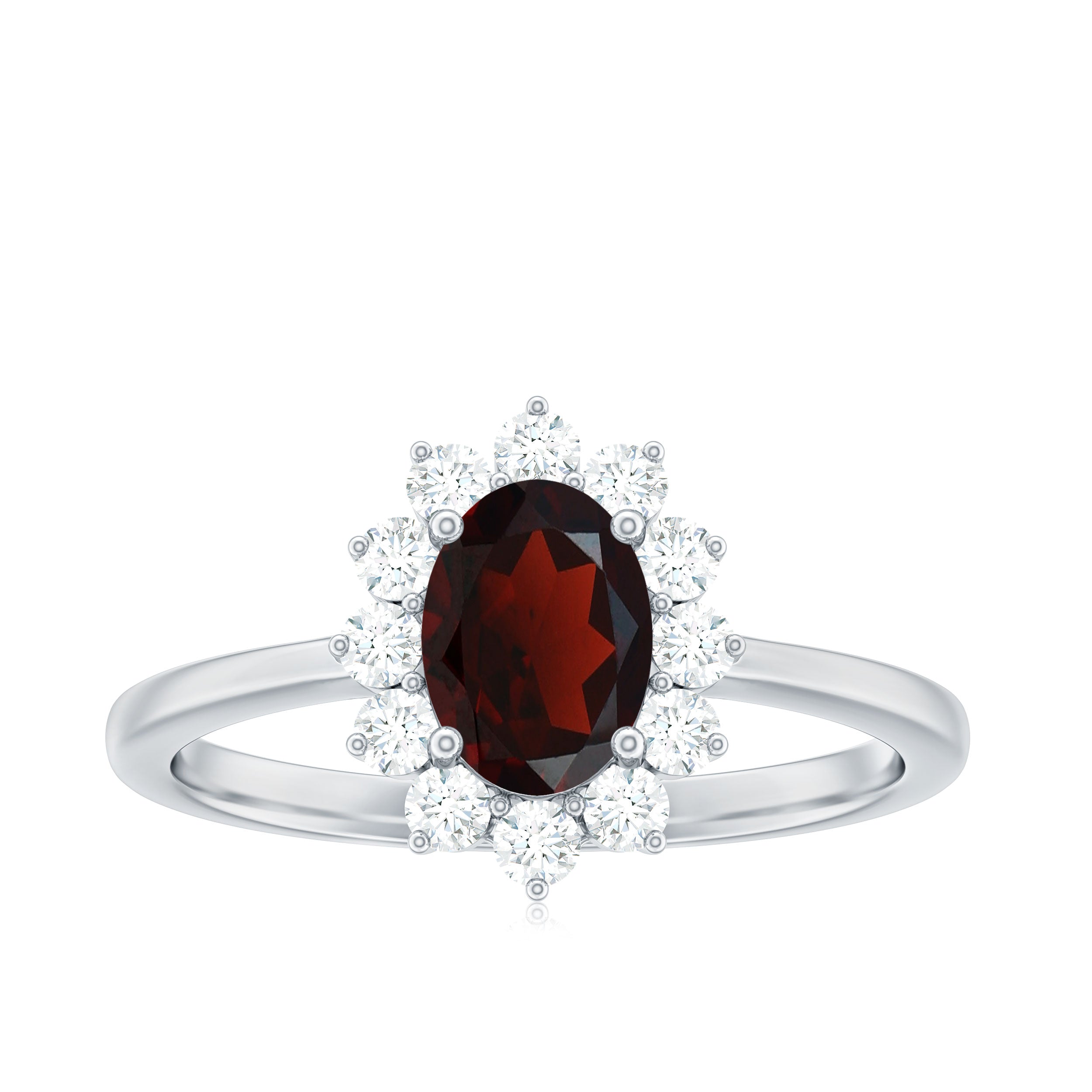 Natural 6X8mm Garnet Oblong Engagement Ring with Diamond Halo