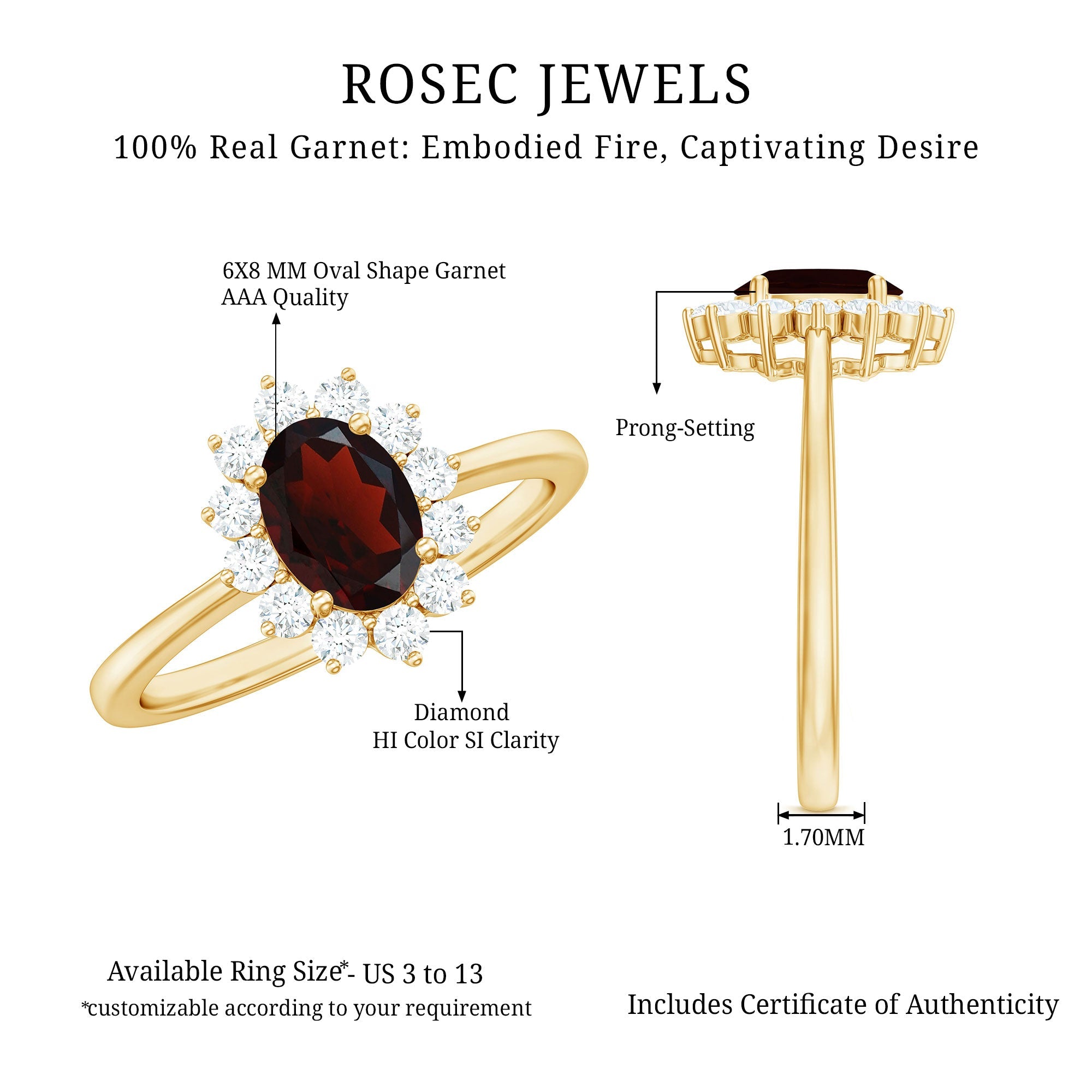 Natural 6X8mm Garnet Oblong Engagement Ring with Diamond Halo