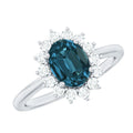 Real 6X8mm London Blue Topaz Princess Diana Inspired Engagement Ring with Diamond