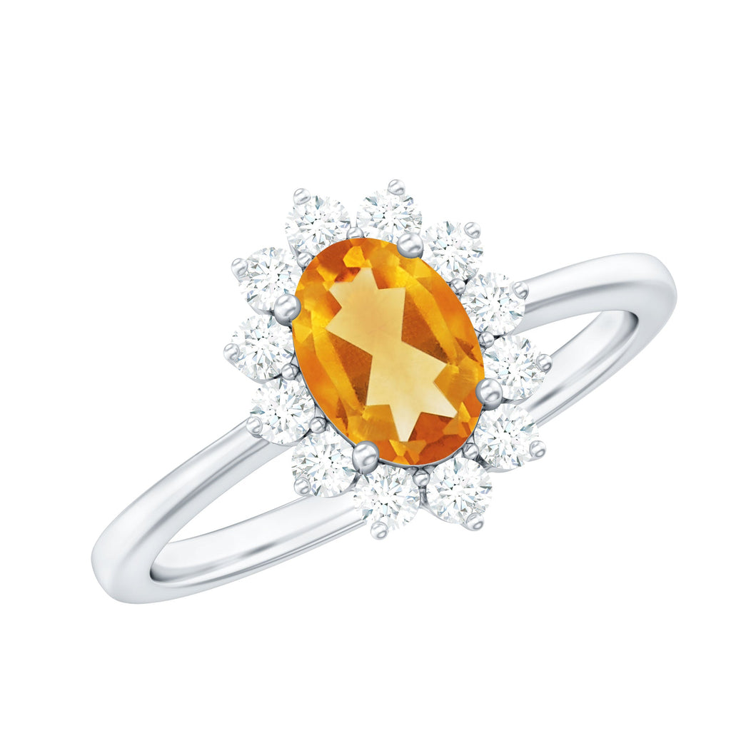 Real 6X8mm Citrine Oval Engagement Ring with Diamond Halo